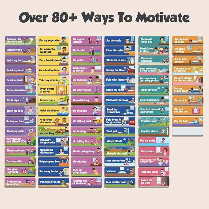 inamio Magnetic Kids Responsibility Reward Chart - Engaging 3D Stars & Chore Tasks - Behavior Chart for Home & School - Ideal for Ages 3-9, Multiple Kids