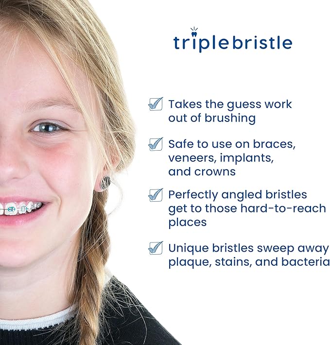 Triple Bristle Kids Sonic Toothbrush | 2 Pack | 3-Sided Brushing to Clean Teeth and Gums | Dentist Created & Approved | Fun Sticker Rewards | Rechargeable Toothbrush