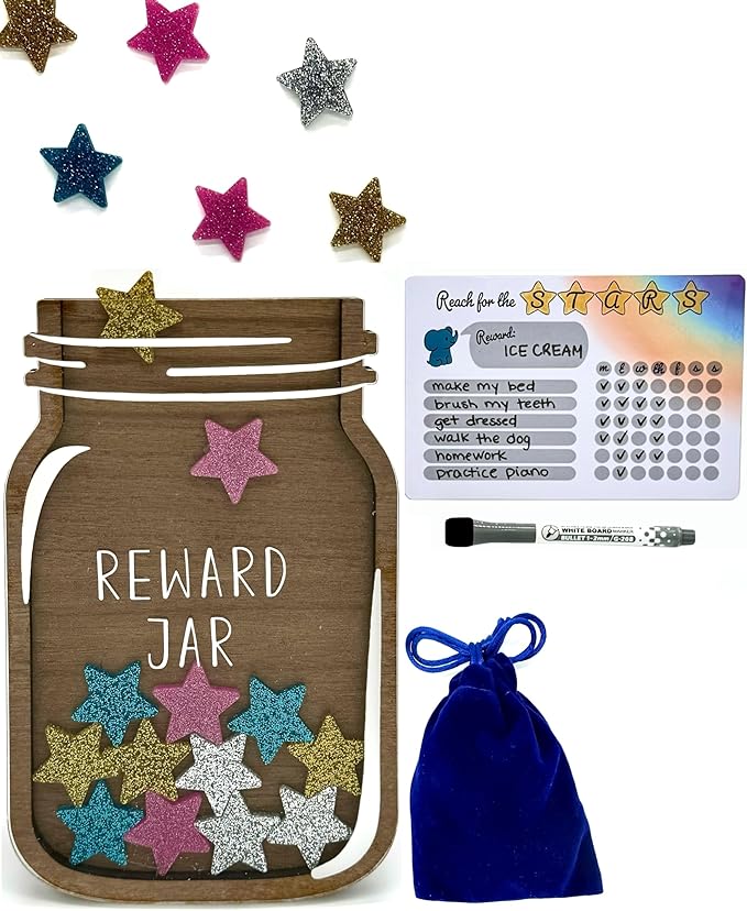 Trader Z's Kids- Premium Wooden Star Reward Jar, Chore Chart, Toddler and Kids Potty Training, Classroom and Teacher Gifts, Boys and Girls Behavior Chart, Magnetic Reward Chart for Kids.