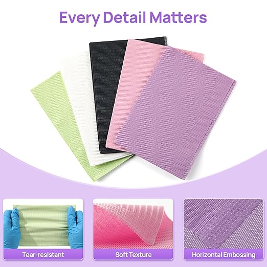 JMU 125 Pack Dental Bibs, 3-Ply Purple Dental Bibs Disposable,13" x 18" Dentist Bibs Medical Tray Covers