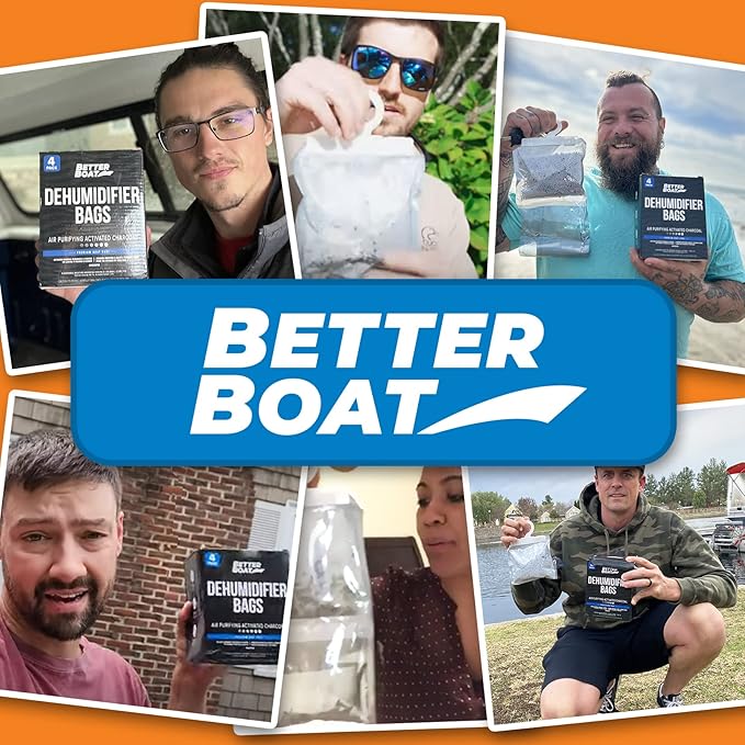 4 Pack Moisture Absorber Hanging Bags, Boat Dehumidifier with Charcoal, Unscented, Removes Dampness and Musty Odors, Ideal for Basement, Closet, Home, Car, RV, and Boating