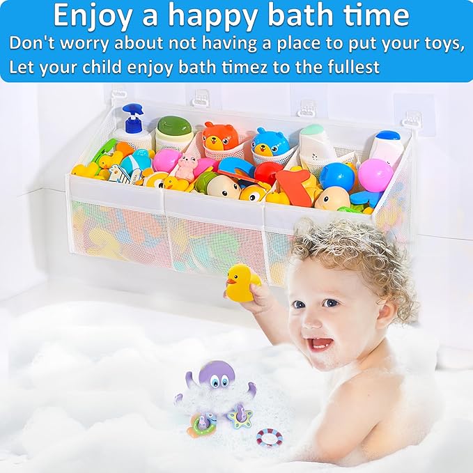 KPH has improved the bath toy holder experience, with the bathtub toy storage adding 6 pockets and a super breathable mesh bath toy storage that dries quickly, bath toy organizer， Easy to use
