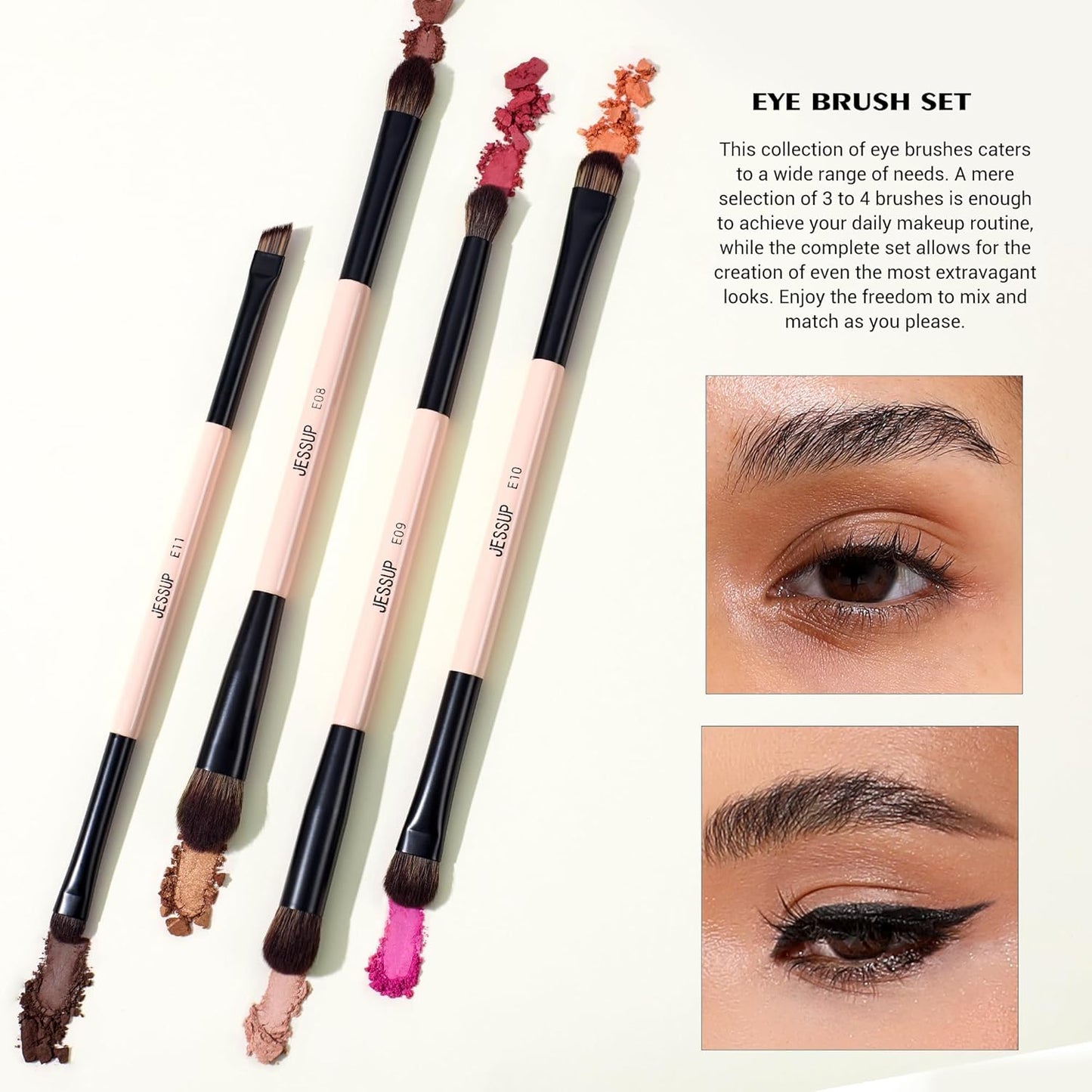 Jessup Makeup Brushes Set with Makeup Sponge, 7pcs Double Sided Makeup Brushes for Foundation Concealer Blush Eyeshadow Contour Bronzer Powder Blending Eyebrow Eyeliner with Gift Box, T506