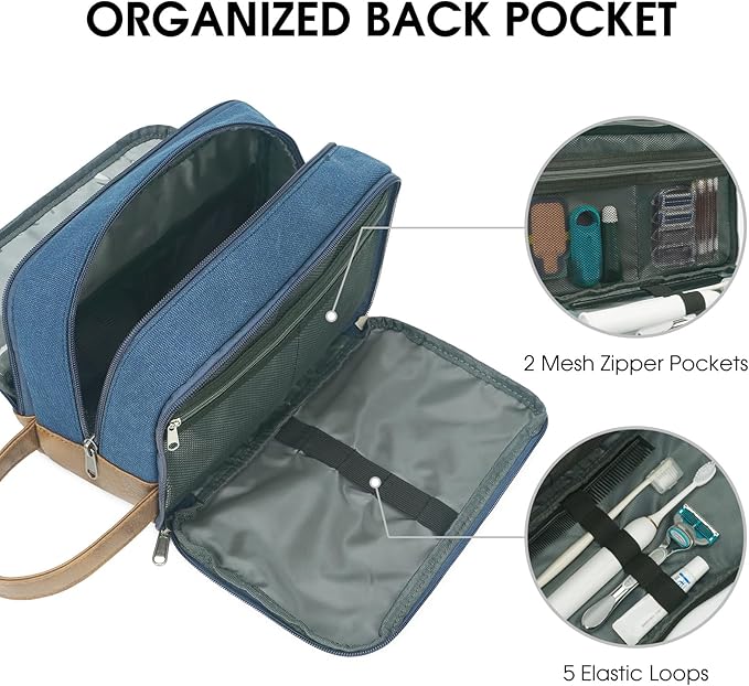 WANDF Travel Toiletry Bag for Men Large Toiletries Shaving Bag Water Resistant Hanging Dopp Kit Travel Accessories Bag for Women Men (Blue)