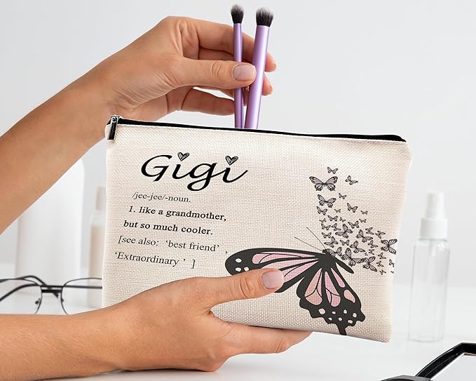 kdqua Gigi Butterfly Makeup Bag, Best Gigi Gifts for Christmas Birthday from Grandkids, Grandma Gifts from Granddaughters Grandsons Cosmetic Bags Zipper Pouch Travel Organizer Toiletry Bag