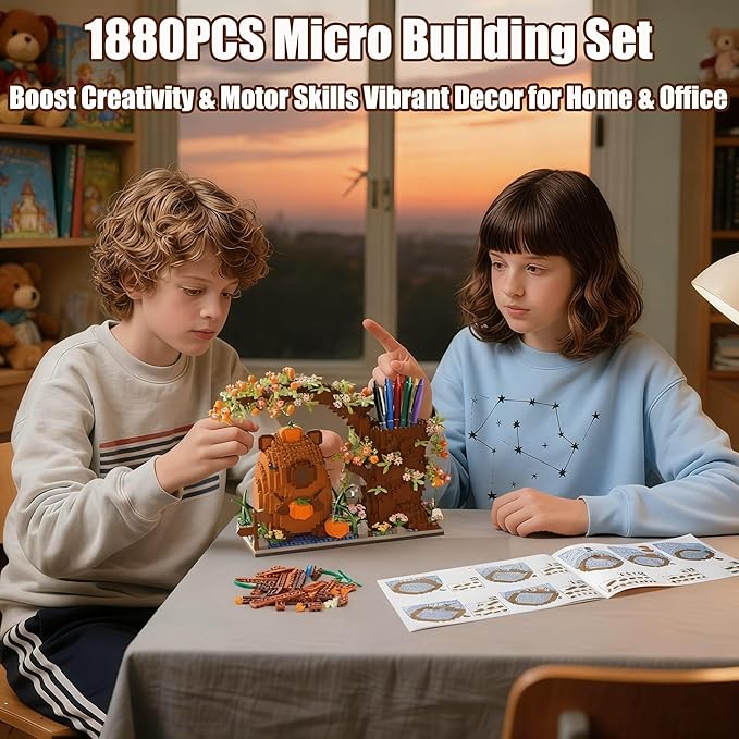 Capybara Building Blocks Set -1880PCS Cute Animals & Flowers Building Bricks Kit Kawaii Capybara Gifts Toy for Kids Age 12+, Capybara Stuff Pen Holder&Desk Organizer, Arts &Crafts for Boys Girls Adult