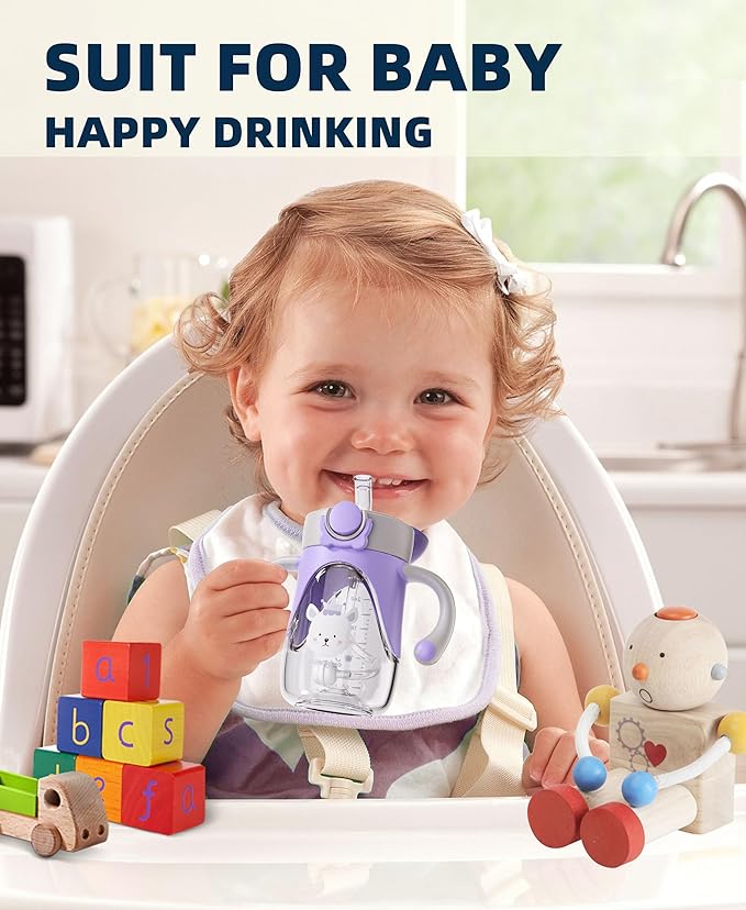 Bunnytoo Baby Sippy Cup with Weighted Straw for Infants 6-12 Months, 8oz Toddler Drinking with Handles, BPA-Free, Transition Trainer for 1+ Year Old (Blue)