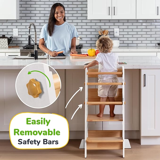 OCODILE Toddler Standing Tower - Adjustable Height Toddler Kitchen Stool Helper - Ideal Kids Kitchen Step Stool for Learning New Skills - Updated Design with Safety Feet - White