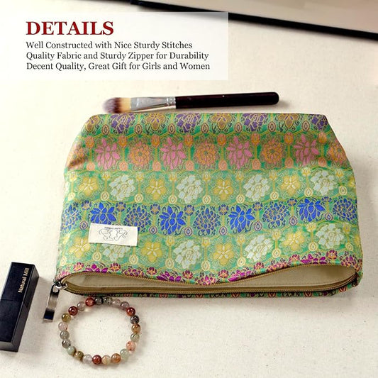 HAPPYHEIDI Cute Pouch Makeup Bag Cosmetic Toiletry Travel, Tote Purse Organizer, Machine Washable, Compact and Large Capacity, Bohemian Lotus Floral