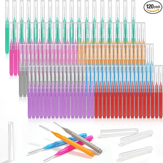 Modacraft 120Pcs Interdental Brush 7 Sizes Braces Brush Toothpicks with Soft Bristles 360° Bendable Floss Heads Dental Brushes Between Teeth Gum Braces Cleaning Kit Oral Tooth Cleaning Tool