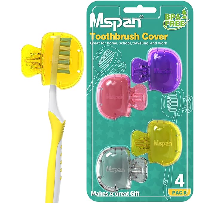 Mspan Toothbrush Head Cover Cap: Tooth Brush Protector Clip Compatible with Oral-B Philips Colgate AquaSonic - Plastic Pod Travel Case - 4 Packs