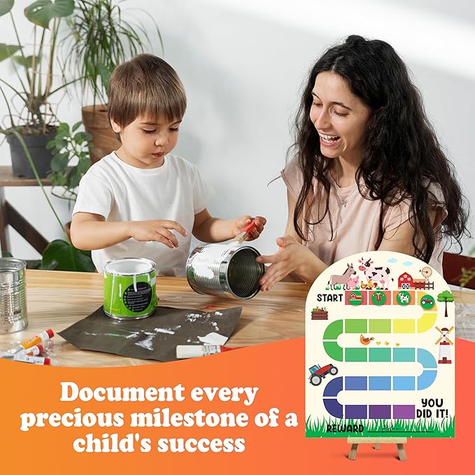 Farm Theme Wooden Reward Chart, Behavior Reward Charts, Incentive Responsibility Chart for Boys Kids Toddlers Chore Homework Good Habits Assignments Attendance, 06