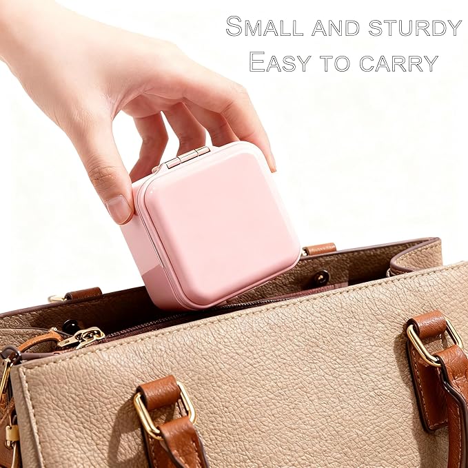 Denture Case Kit, Retainer Cleaning Case False Teeth, Retainer Cleaning Denture Bath Cup with Mirror Use in Denture Bridges, Denture Soaking Container, Traditional Braces for Travel （Pink）