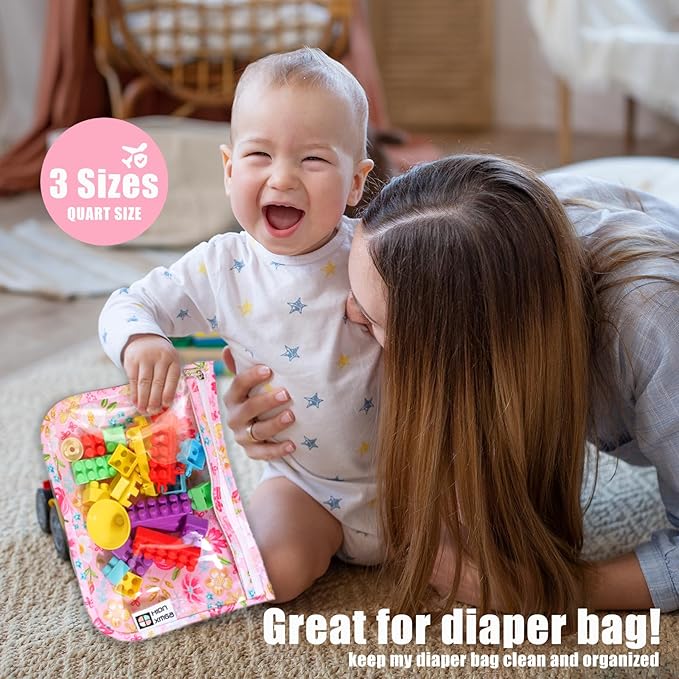 TSA Approved Toiletry Bag, Set of 3 Clear Travel Toiletry Bag Quart Size Zipper Travel Pouch, Waterproof Makeup Cosmetic Bag for Women Men Kids Toiletries Carry on, Flowers