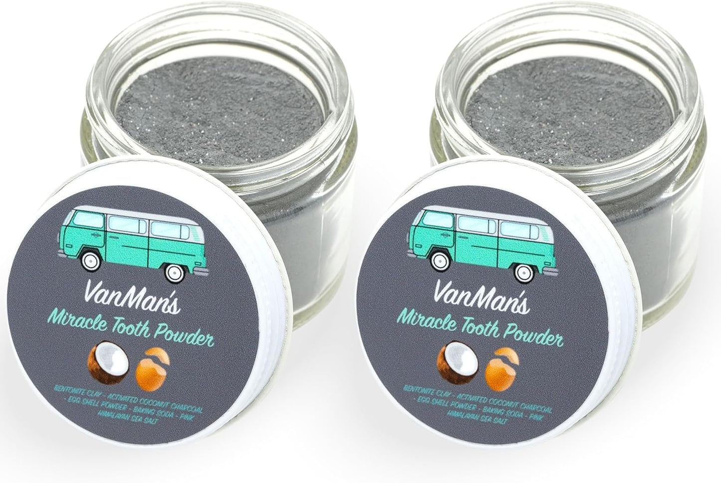 Vanman’s - Miracle Tooth Cleaning Powder Toothpaste (2 Pack) - Fluoride-Free Whitening Tooth Powder with Coconut Charcoal & Eggshell - Remineralizing Toothpaste - 2.2 Ounce