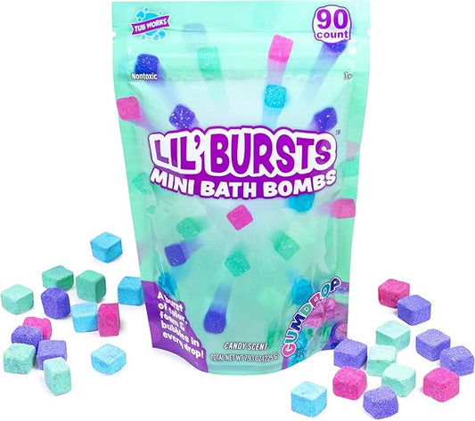 Tub Works Lil' Bursts Mini Bath Bombs for Kids, 90 Count, Gumdrop | Nontoxic | Tiny With A Burst of Color, Foam & Bubbles | Customize Bath With Fun Colors | Create Bath Art