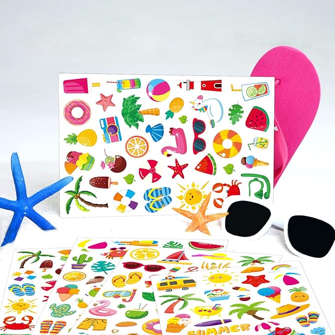Summer Pool Beach Adhesive Stickers Luau Hawaii Sun Stickers 700 Count forBirthday Invitations Envelopes Decorations Party Goodie Gifts Bags Decor School Game Class Rewards