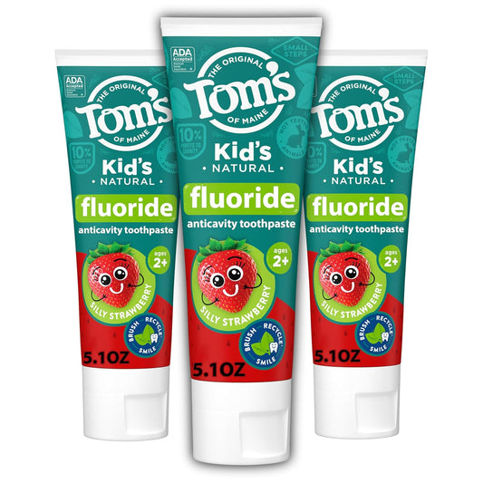 Tom's of Maine ADA Approved Fluoride Kids Toothpaste, Natural Toothpaste, Dye Free, No Artificial Preservatives, Silly Strawberry, 5.1 oz. 3-Pack (Packaging May Vary)