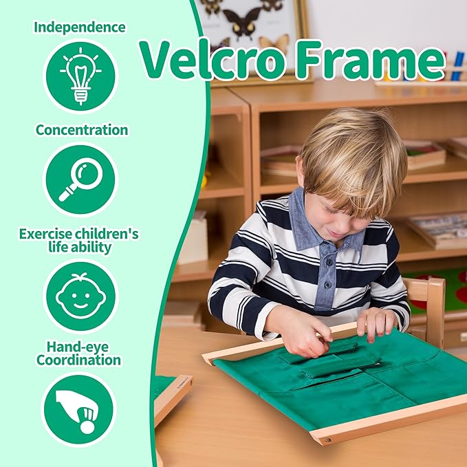 MONTESSORI OUTLET Velcro Frame | Practical Life Material for Toddlers & Preschoolers | Learn to Velcro Clothes, Develop Fine Motor Skills & Independence (Ages 3-6)