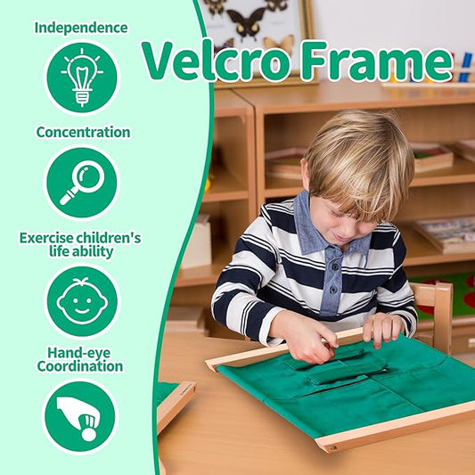 MONTESSORI OUTLET Velcro Frame | Practical Life Material for Toddlers & Preschoolers | Learn to Velcro Clothes, Develop Fine Motor Skills & Independence (Ages 3-6)