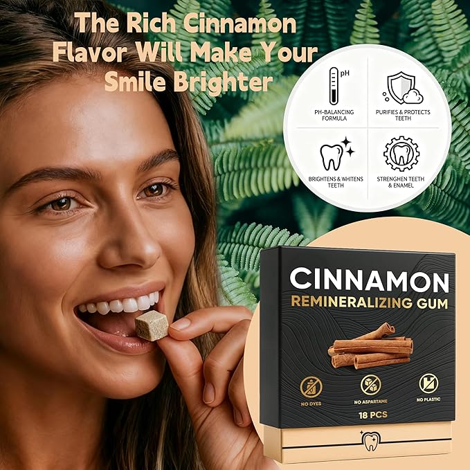 Remineralizing Gum with Nano Hydroxyapatite & Xylitol-Gum Repair For Receding Gums-CinnamonGum-Plastic-Free, Dye-Free, Aspartame-Free-Natural Base-36 Pieces
