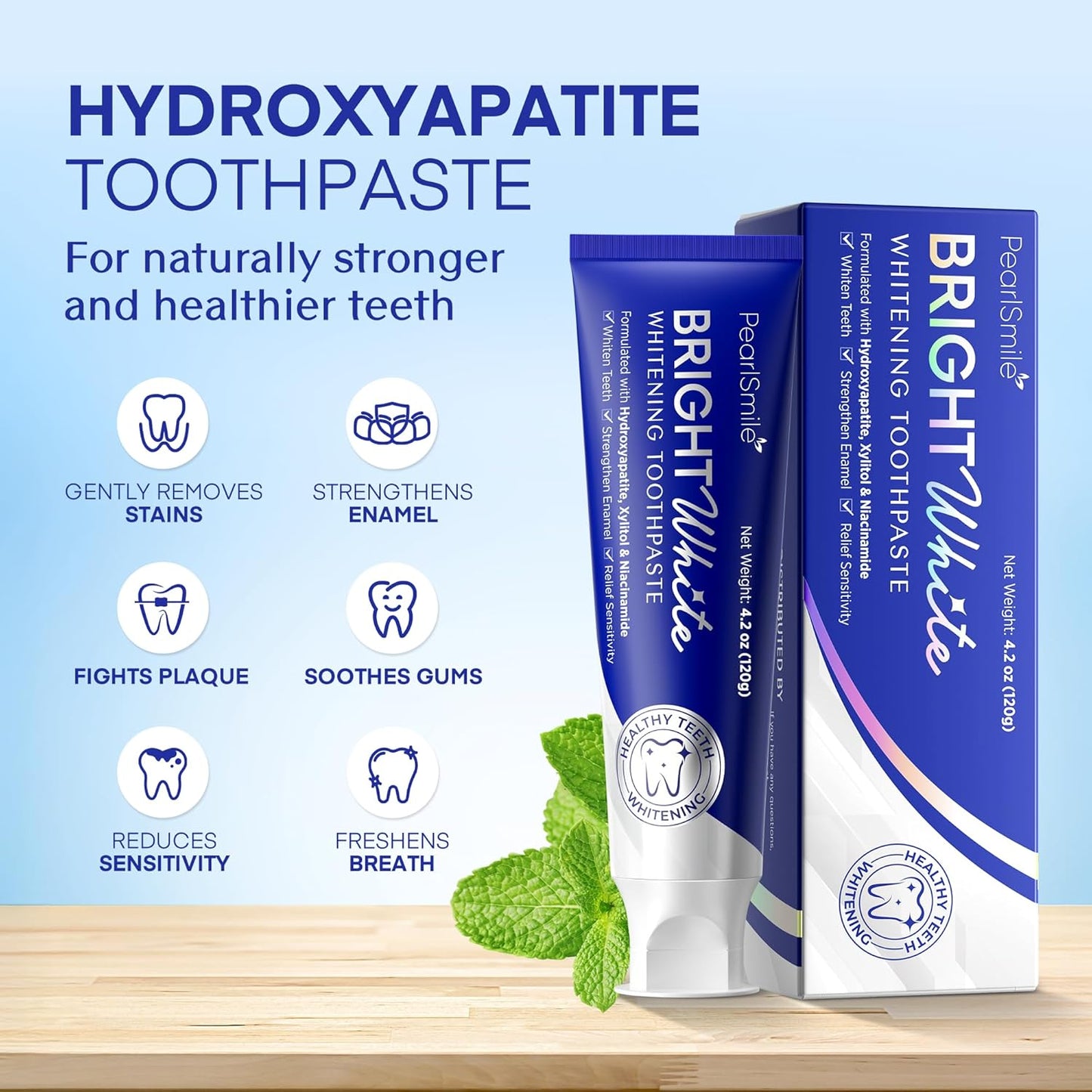 PearlSmile Hydroxyapatite Niacinamide Whitening Toothpaste – 5% Niacinamide + 10% Nano-Hydroxyapatite (nHAp) – Strengthens Enamel & Remineralizes – Fluoride-Free, 4.2oz (Pack of 2)