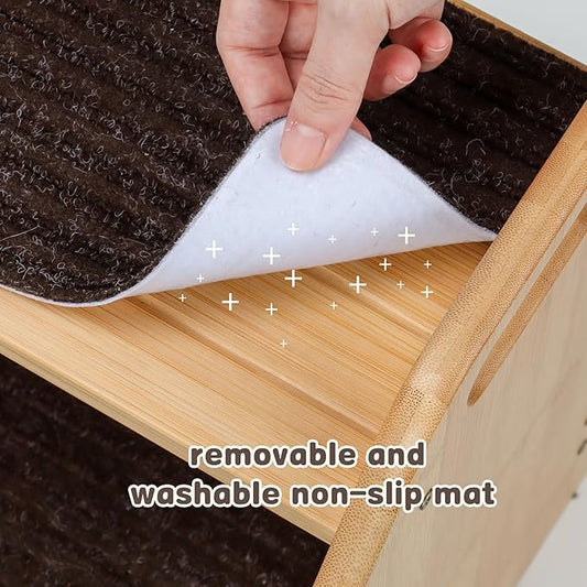 AMBIRD Wooden Step Stool with Washable and Removable Mats, Toddler Step Stools 300 lbs Capacity with Non-Slip Pads and Handles, Kid Step Stool for Kitchen, Bathroom, Bedroom (Natural with Brown Mats)