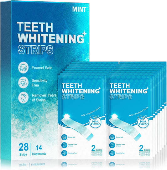 Oralfree Natural Teeth Whitening Strips - Sensitive Teeth Whitener - Enamel Safe Teeth Whitening Kit with Hydrogen Peroxide for Coffee, Wine, Tobacco, and Other Stains, 28 Strips (14 Treatment), Mint