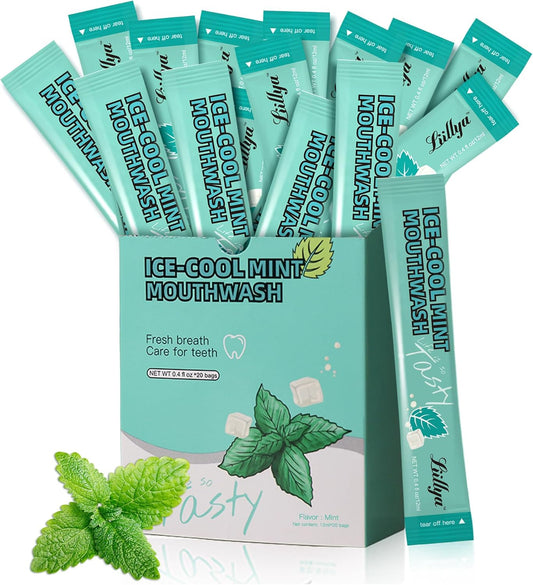 Mouthwash Travel Size, Individual Mini Mouthwash Alcohol Free, Cool Mint for Fresh Breath, Oral Care, Teeth & Gum Health, TSA Compliant, Portable Packets to Go, 0.41 Fl Oz x 20 Packs