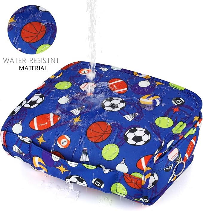 Kids Hanging Toiletry Bag for Boys, Travel Toiletry Bag for Little Young Boys Waterproof Wash Bag Toddler Traveling Toiletries, Soccer Balls Blue