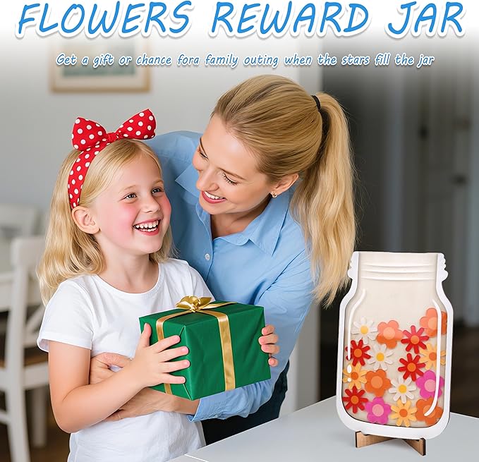 Magnetic Reward Jar for Kids Reward Jar System,Personalized Reward Jars for incentivizing Behavior in Students and Children. Classroom Board Behavior Management Home Reward Jar for Boys Girls(Flower)