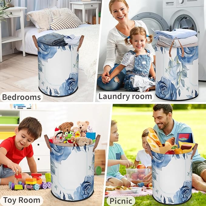 62L Rose Laundry Basket for Clothes Books Toys Adult Kids Rotundity Laundry Hampers Bin for Bathroom Kitchen Hotel