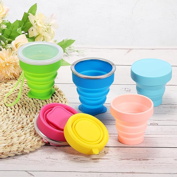 PATIKIL Collapsible Travel Cup, 3 Pack 200mL Travel Folding Cup Silicone Mug Portable Drinking Cup Set for Camping Outdoor, Blue Green Yellow