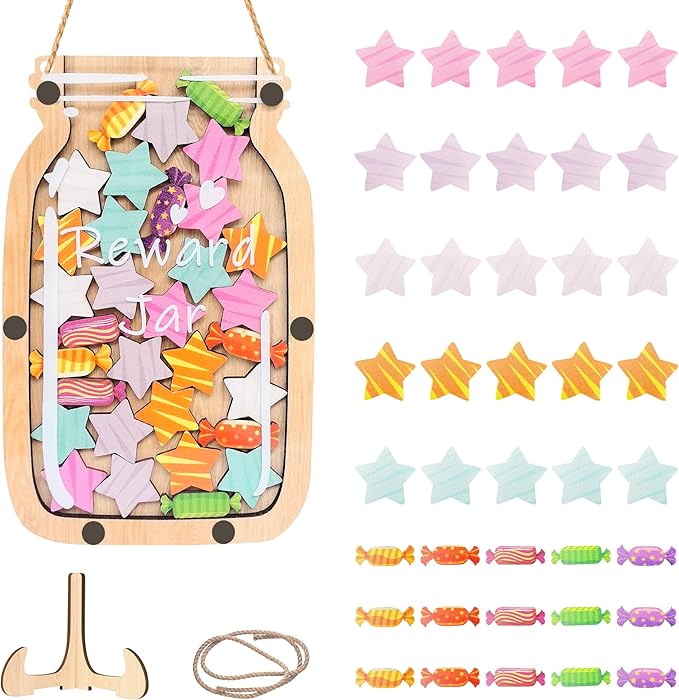 Personalized Stars Reward Jar Magnetic Reward Jar, Classroom Reward Jar for Kids, Jar Reward System Behavior Chart for Kids Incentive Chart for Classroom (Star+Candy)
