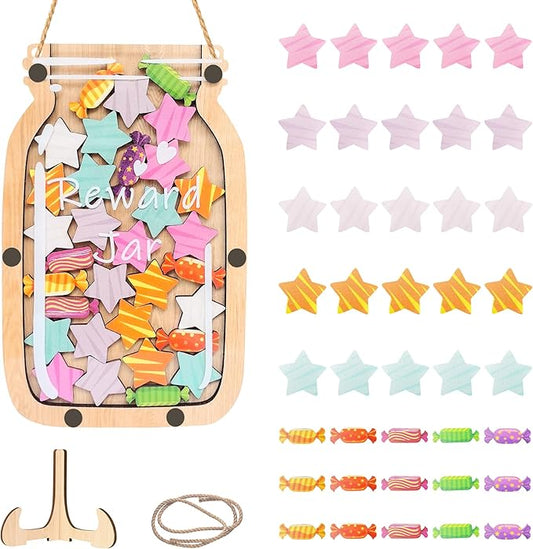 Personalized Stars Reward Jar Magnetic Reward Jar, Classroom Reward Jar for Kids, Jar Reward System Behavior Chart for Kids Incentive Chart for Classroom (Star+Candy)