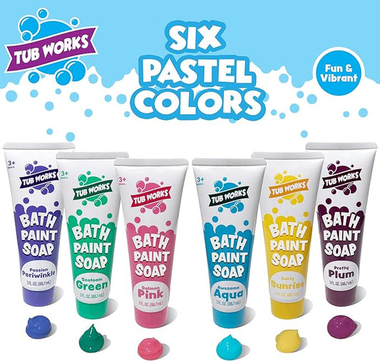 Tub Works® Bath Paint Soap Bath Toy, Pastel 6 Pack | Non-Toxic | Washable Bathtub Paint for Finger Painting on Tub Walls | Ideal Toddler Bath Toys for Creative Play | Easy to Clean, Fun Paint Soap