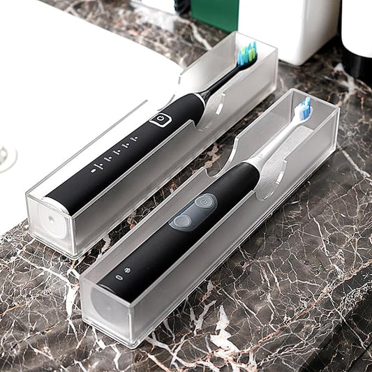 2Pack Acrylic Electric Toothbrush Holder with Diatomite Drying Stone, Bathroom Drawer Organizer with Drainage Hole for Tooth Brush, Compatible with Philips, Oral-B