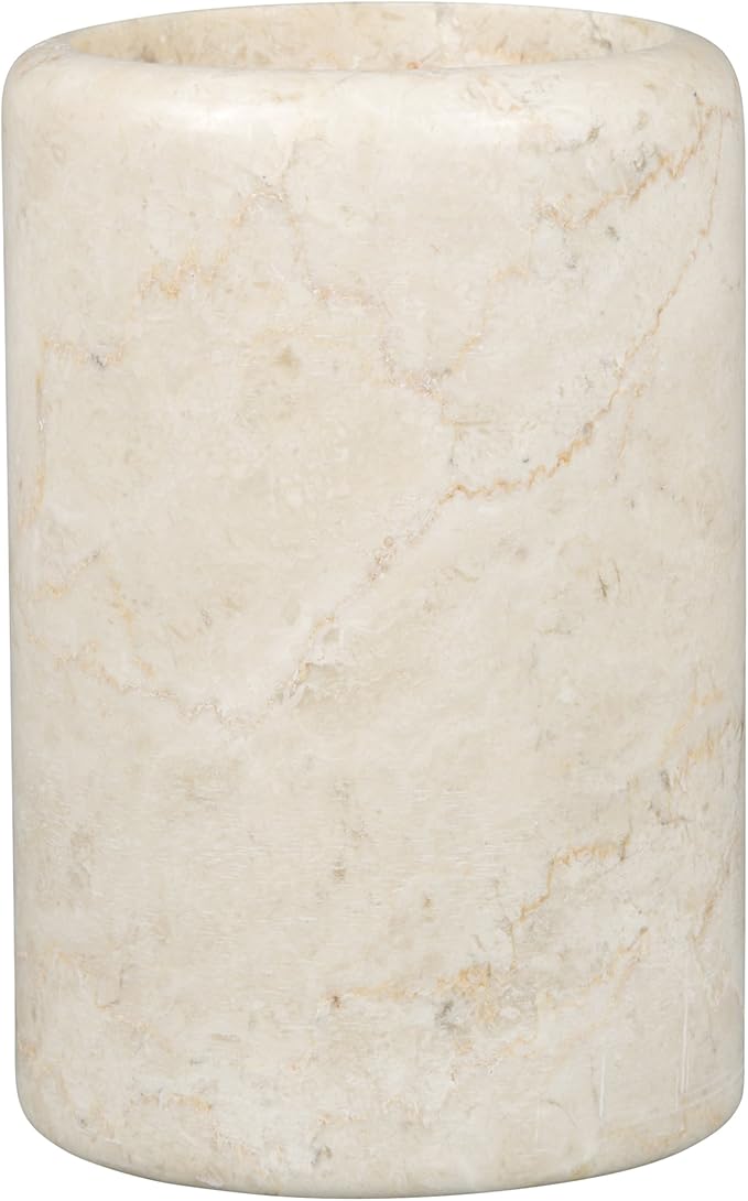 Creative Home Natural Champagne Marble Tumbler Solid Stone Toothbrush Holder Cup Bathroom Vanity Makeup Brush Pen Organizer Handcrafted Heavyweight, 3.5 Diam. x 4.5 H Inch