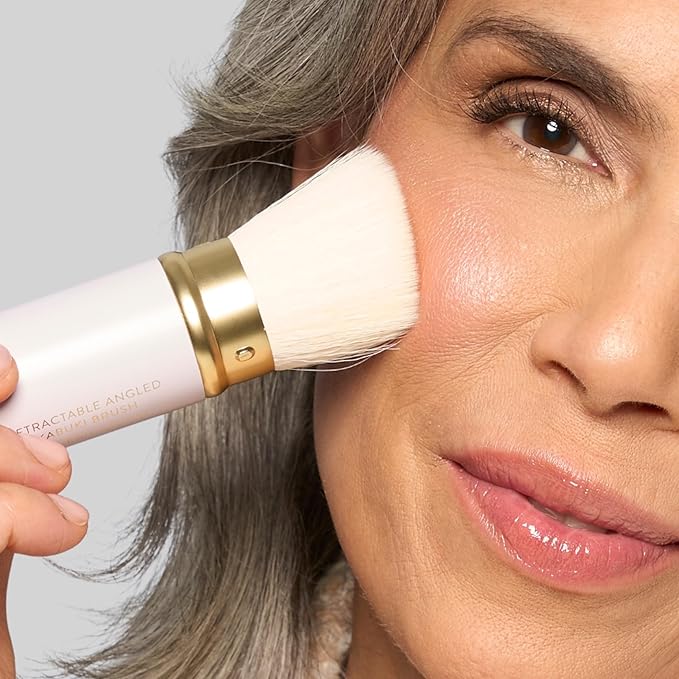 LAURA GELLER NEW YORK Holiday 2025 Limited Edition Baked Blush-n-Brighten Marbleized Blush - Skyline Sunset - Pink Color for Cheeks (02 Skyline Sunset + Kabuki Brush)