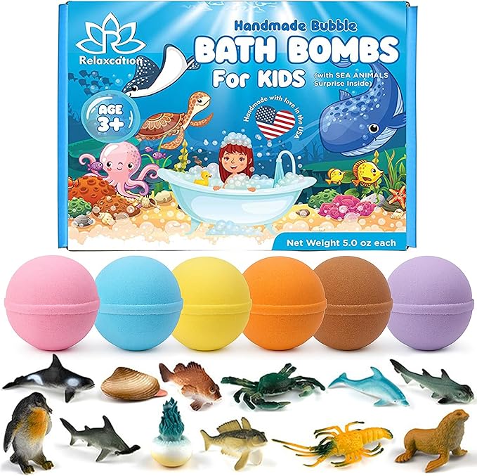 Made in USA Bath Bombs for Kids Surprise Toys Inside SEA Animals - 36 Ocean Toys Like Shark or Jellyfish | Natural Safe Bath Bombs Gift Set for Girls & Boys - Multicolored Organic Bubble Bath