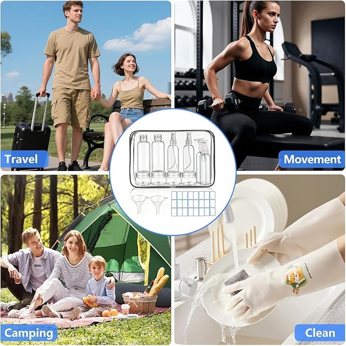 14 Pack Travel Bottles for Toiletries - TSA Approved Leak-Proof Squeezable Containers for Shampoo, Conditioner, Lotion, and Body Wash - Convenient and Practical Travel Accessories