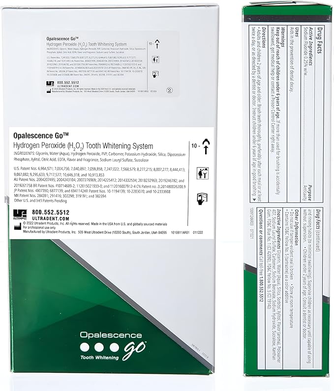 Opalescence Whitening Bundle - Opalescence Go 10% Hydrogen Peroxide Prefilled Whitening Trays and Whitening Toothpaste - Mint Flavor 5194-5166