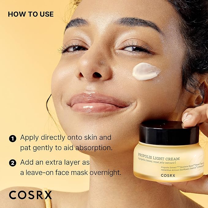 COSRX Full Fit Propolis Light Cream, 2.19 Fl.oz / 65ml, Propolis 64.5%, Hydrating Daily Day and Night Moisturiser, Korean Skin Care, Stocking Stuffers, Holiday Gifts, Gifts For Women