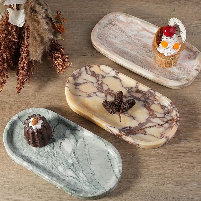 Koville Natural Marble Tray for Bathroom Countertop, Vanity Tray for Decor, Marble Bathroom Trays Stone Storage Trays for Perfume, Jewelry, Candles, Decorative Tray for Dresser Organizer(Norway Red)