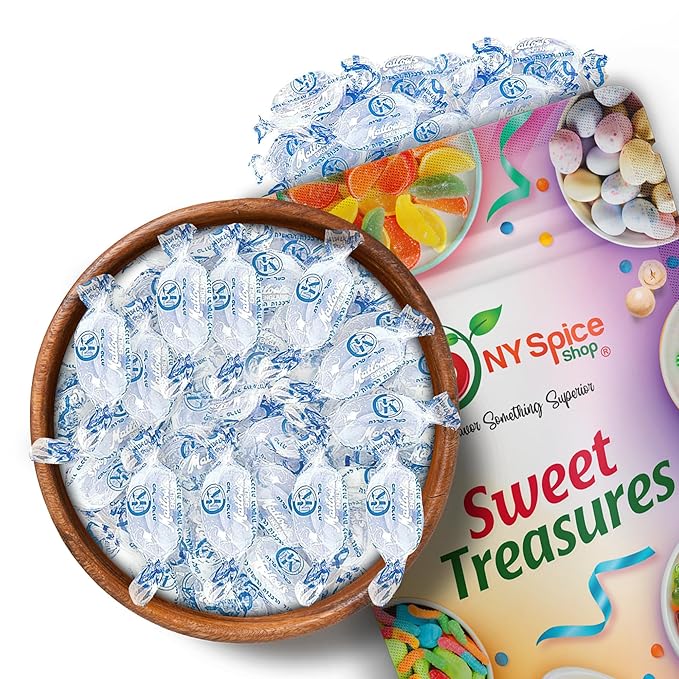 NY Spice Shop Crystal Mint Hard Candy - 1 Pound Minty Freshness Flavoured - Old Fashioned Individually Wrapped Candy for Party Decorations