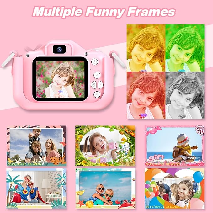 Goopow Kids Camera Toys for 3-8 Year Old Girls Boys,Children Digital Video Camcorder Camera with Cartoon Soft Cover, Best Chritmas Birthday Festival Gift for Kids - 32G SD Card Included