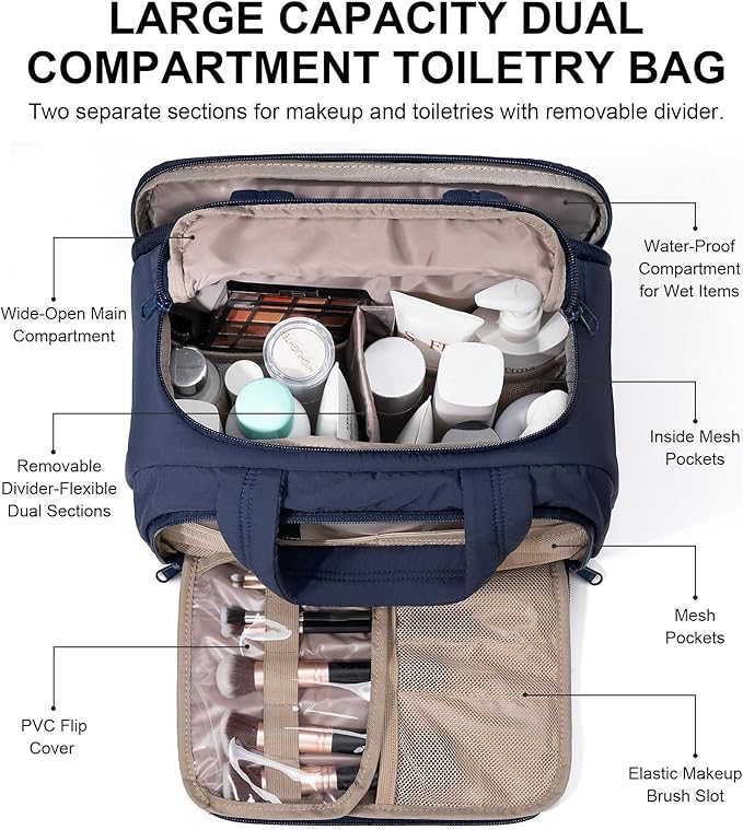 Travel Toiletry Bag, Lightweight Wide-open Large Puffy Toiletry Bag for Women, Quilted Makeup Bag Organizer Water-resistant Cosmetic Bag with Handle for Toiletries, Essentials, Accessories