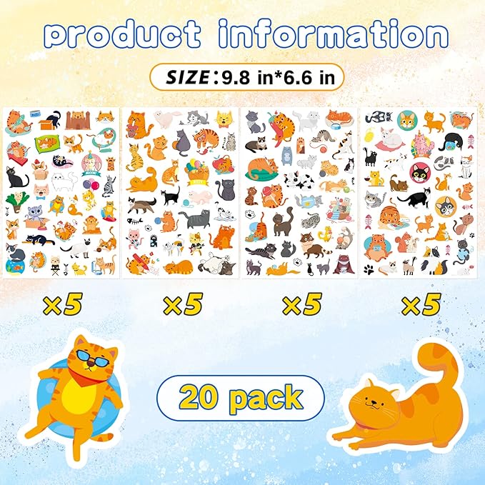 Cute Cat Stickers Kitty Decal Sticker 685 Counts Party Gifts Goodie Bags Decor Reward Animal Birthday Party Favors Vinyl Waterproof Cat Water Bottle Laptop Stickers Invitation Decor