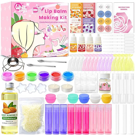DIY Lip Balm Making Kit Teen Girl Gifts Trendy Stuff Make Your Own Lip Gloss Set with Natural Beeswax, Shea Butter,Sweet Almond Oil,24 PCS Lip Blam Containers