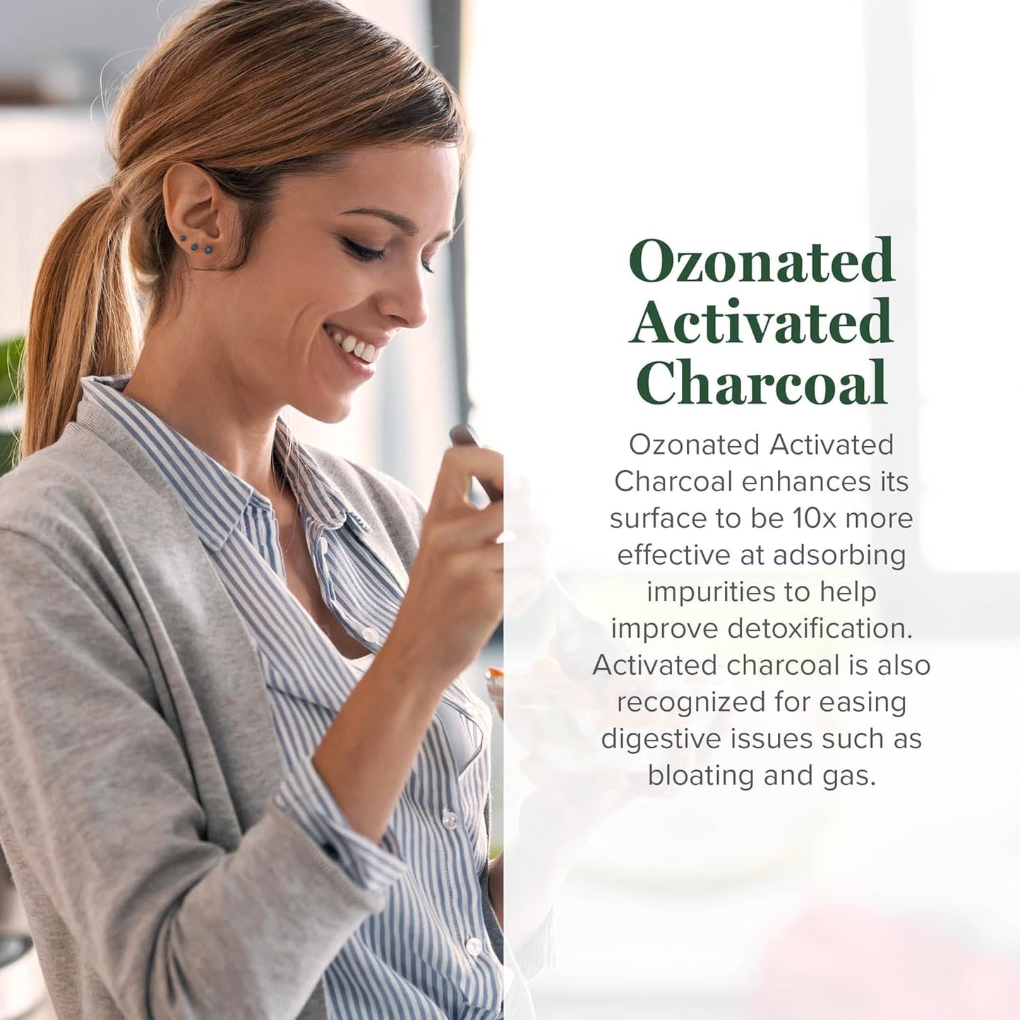 Global Healing Center - Ozonated Activated Charcoal Powder - Advanced Digestive Detox That Adsorbs Internal Unwanted Compounds - Helps Relieve Occasional Gas Discomfort - 60 Activated Charcoal Pills